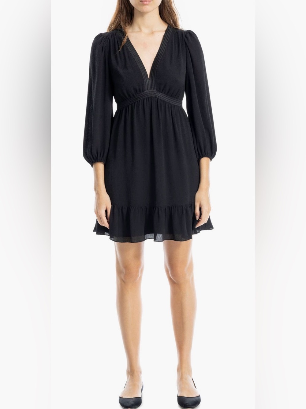NWT  MAX STUDIO  Black V-Neck Three-Quarter Sleeve Minidress - M